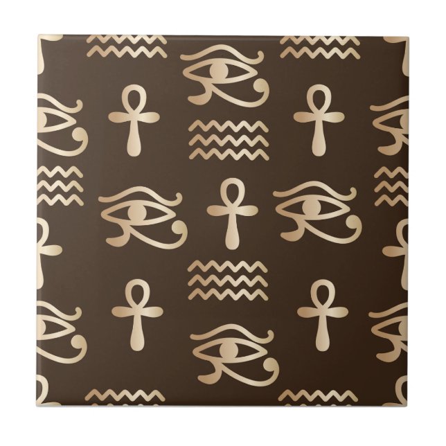 Egyptisk Symbol Ankh Horus Öga Mönster Kakelplatta (Framsidan)