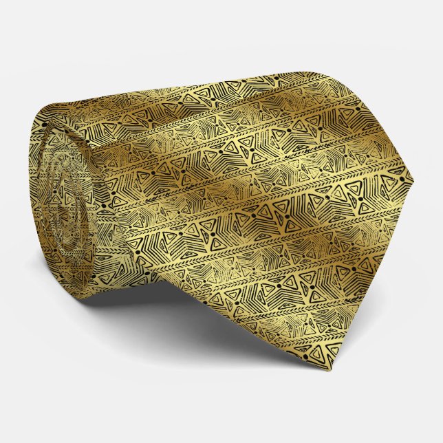Egyptisk tie för Hieroglyphicsguldsvart Slips (Rullad)