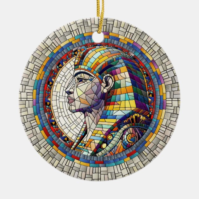 Egyptisk Underbar Sphinx-Mosaic Art Julgransprydnad Keramik (Framsidan)