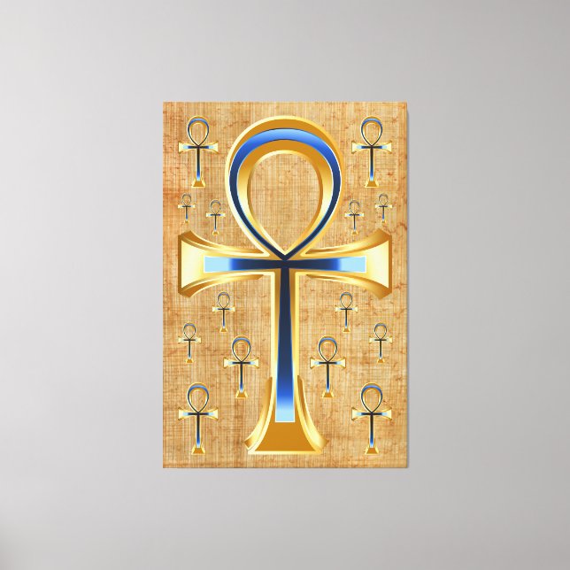 Egyptiska Ankh - Guld och Blue Design Canvastryck (Framsida)