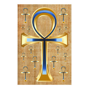 Egyptiska Ankh - Guld och Blue Design Fototryck