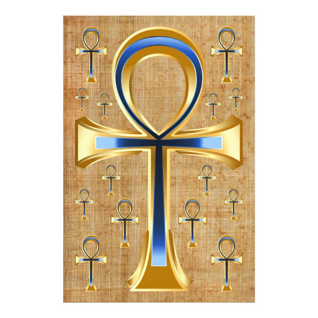 Egyptiska Ankh - Guld och Blue Design Fototryck (Framsidan)