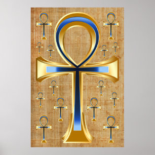 Egyptiska Ankh - Guld och Blue Design Poster