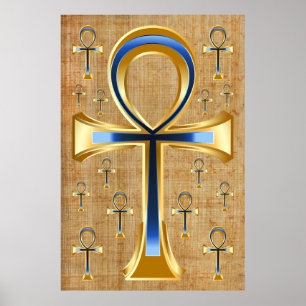 Egyptiska Ankh - Guld och Blue Design Poster