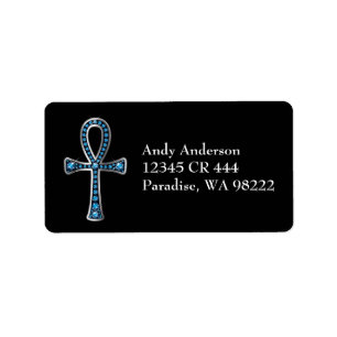 Egyptiska Ankh med Aquamarine Adressetikett