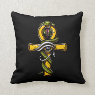 Egyptiska Ankh Öga av Horus Ancient Serpent Symbol Kudde