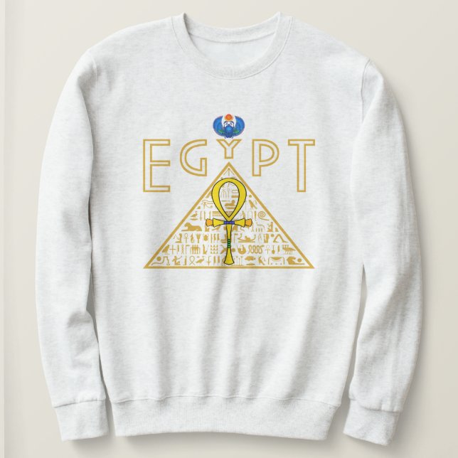 Egyptiska, Ankh, Pyramid och Blue Scarab Sweatshir T Shirt (Design framsida)