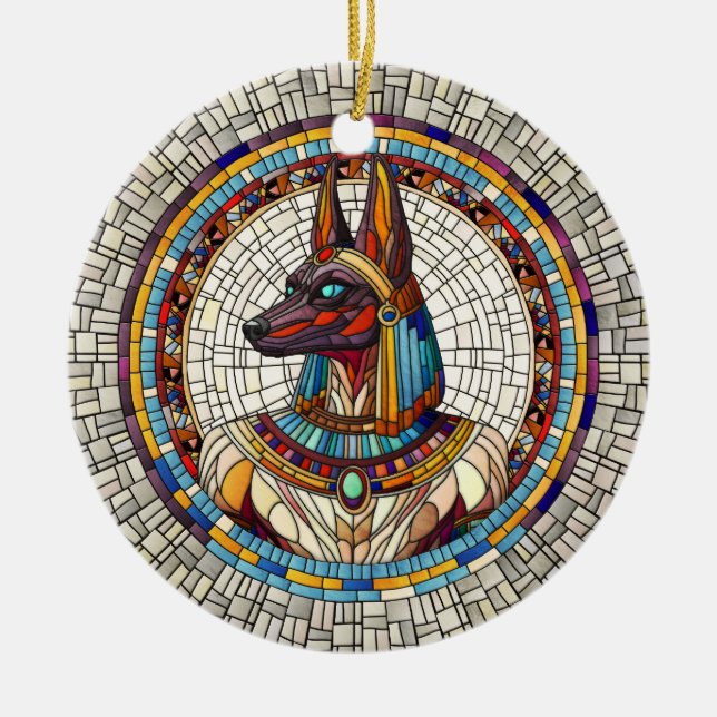Egyptiska Anubis-Mosaic Art Julgransprydnad Keramik (Framsidan)