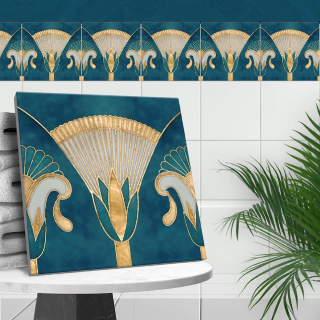 Egyptiska Blommigten Gräns - Aqua Blue Marble och  Kakelplatta (Skapare uppladdad)