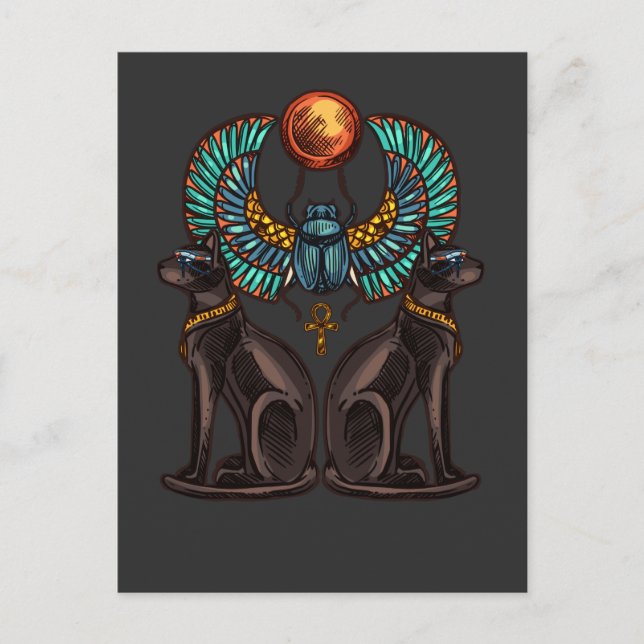 Egyptiska Cat Design Anciant History Vykort (Framsida)