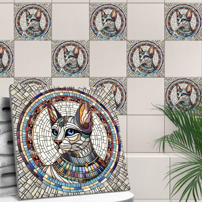 Egyptiska Cat-Mosaic Art Kakelplatta (Skapare uppladdad)