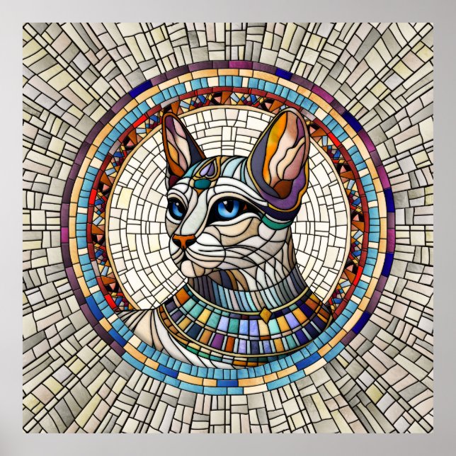 Egyptiska Cat-Mosaic Art Poster (Framsidan)