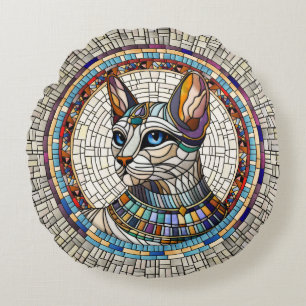 Egyptiska Cat-Mosaic Art Rund Kudde