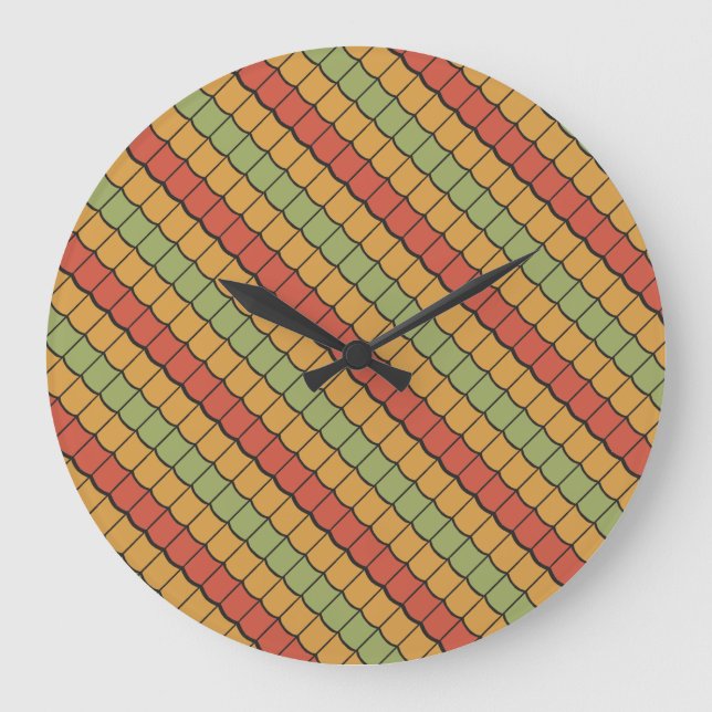 Egyptiska fjädrar Red Gult Round Wall Clock Stor Klocka (Framsida)