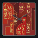 Egyptiska Geometric Art Deco Red och Guld Fyrkantig Klocka<br><div class="desc">Egyptiska Geometric Art Deco Red och Guld</div>
