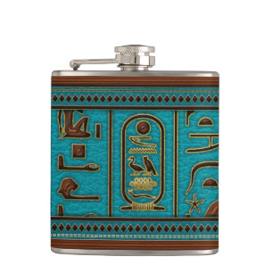 Egyptiska Golden Leather hieroglyfer på teal Fickplunta
