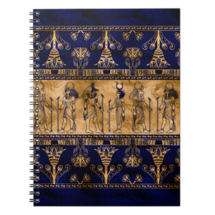 Egyptiska gudar och Ornamental gräns - Blue guld Anteckningsbok
