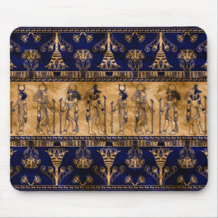 Egyptiska gudar och Ornamental gräns - Blue guld Musmatta