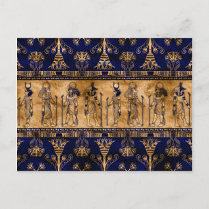 Egyptiska gudar och Ornamental gräns - Blue guld Vykort