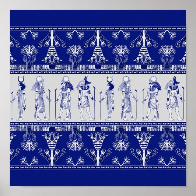 Egyptiska gudar och prydnadsföremål gräns - blått  poster (Framsidan)