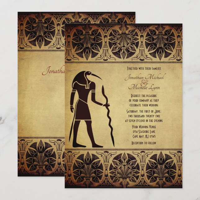 Egyptiska guden Thoth, Quill och Bläck Bröllop Inbjudningar (Fram/baksida)