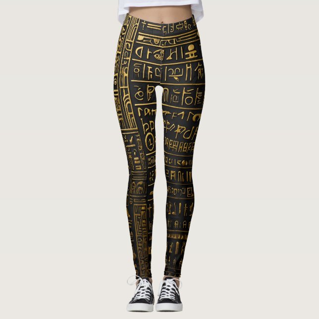 Egyptiska Guld Hieroglyphic Leggings (Framsida)