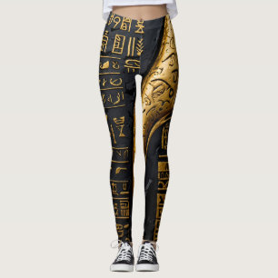 Egyptiska Guld Hieroglyphic Leggings