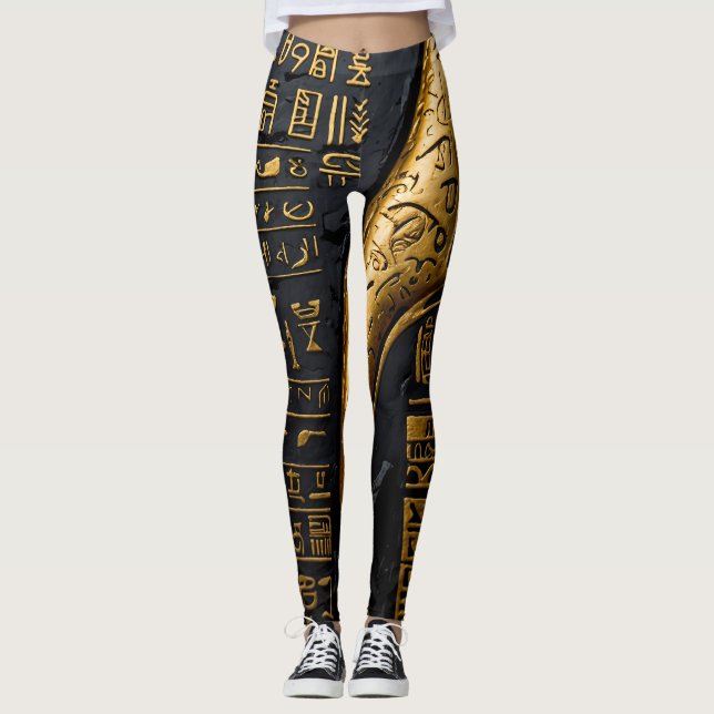 Egyptiska Guld Hieroglyphic Leggings (Framsida)