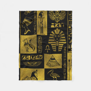 Egyptiska guld- hieroglyphs och symbolcollage fleecefilt