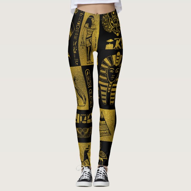 Egyptiska guld- hieroglyphs och symbolcollage leggings (Framsida)