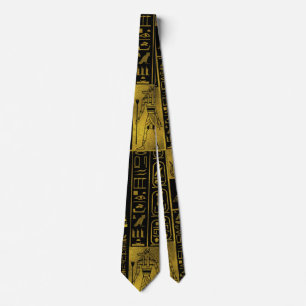 Egyptiska guld- hieroglyphs och symbolcollage slips