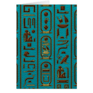 Egyptiska guld- läderhieroglyphs på kricka hälsningskort