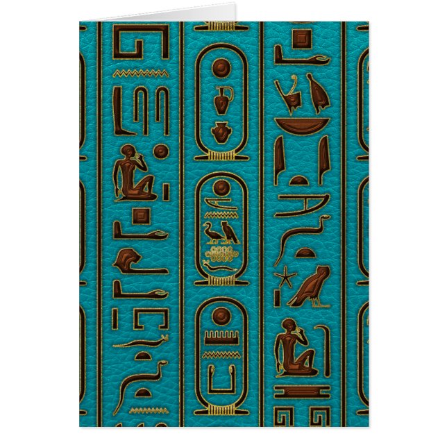 Egyptiska guld- läderhieroglyphs på kricka hälsningskort (Framsidan)