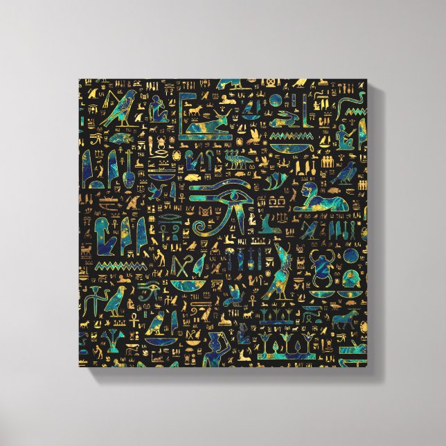Egyptiska hieroglyféer Marble och Guld Canvastryck (Framsida)