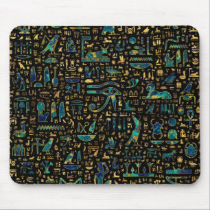Egyptiska hieroglyféer Marble och Guld Musmatta