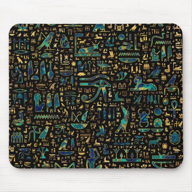 Egyptiska hieroglyféer Marble och Guld Musmatta (Framsidan)
