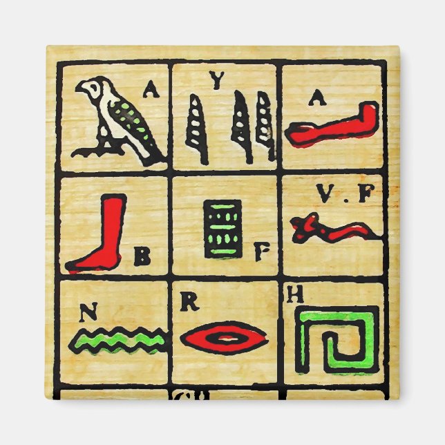 Egyptiska hieroglyfer, alfabetiska symboler magnet (Framsidan)