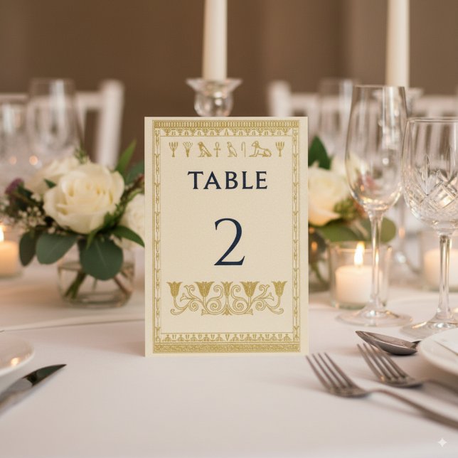 Egyptiska hieroglyfer & Blommig Kant – Redigerbar Bordsnummer (Skapare uppladdad)