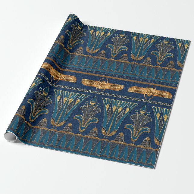 Egyptiska hieroglyfer Guld Baggar Gyllene Glitter Presentpapper (Utrullad)