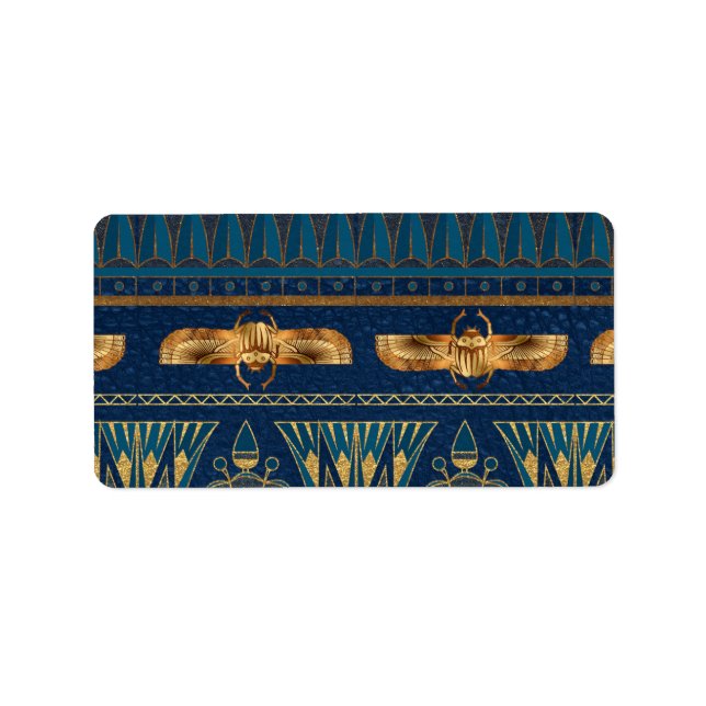 Egyptiska Hieroglyfer Guld Beetles Golden Glitter Adressetikett (Framsidan)