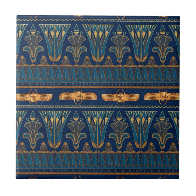 Egyptiska Hieroglyfer Guld Beetles Golden Glitter Kakelplatta (Framsidan)