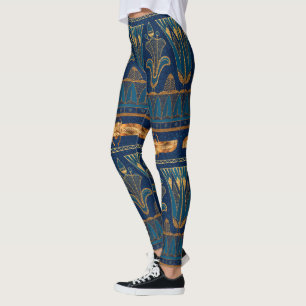 Egyptiska Hieroglyfer Guld Beetles Golden Glitter Leggings