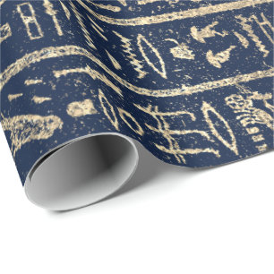 Egyptiska Hieroglyfer Guld Blue Navy Pharaohs Presentpapper