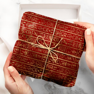 Egyptiska Hieroglyfer Guld Foxier Bordeaux Luxury Presentpapper