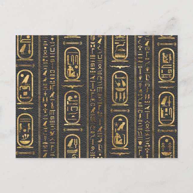 Egyptiska hieroglyfer Guld på läder Vykort (Framsida)