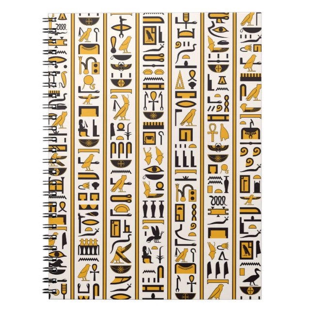 Egyptiska hieroglyfer gult-black färg sömlös anteckningsbok (Framsidan)