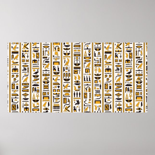 Egyptiska hieroglyfer gult-black färg sömlös poster (Framsidan)