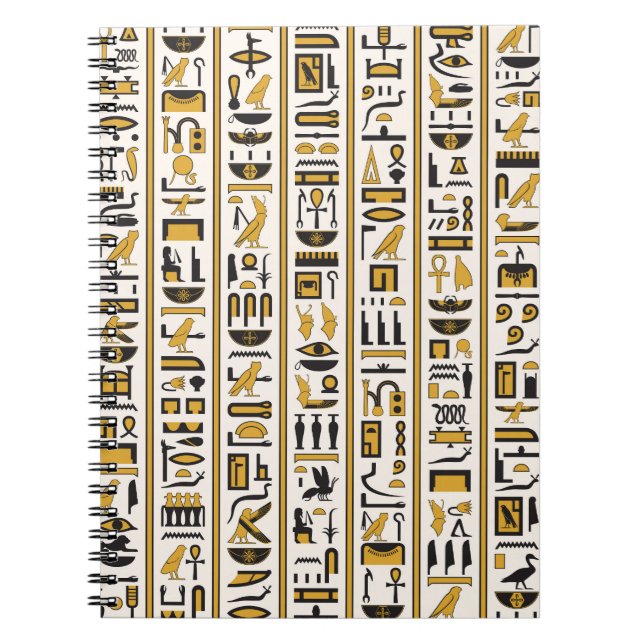 Egyptiska Hieroglyfer: Gult-Black Seamless. Anteckningsbok (Framsidan)