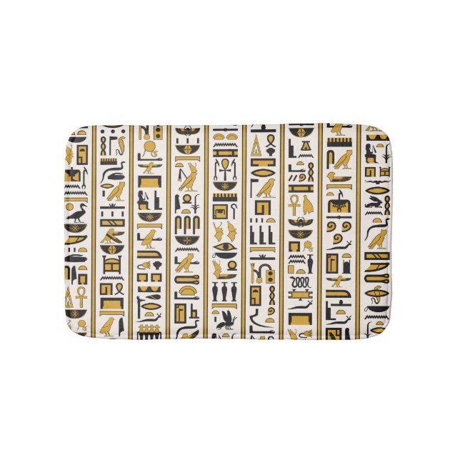 Egyptiska Hieroglyfer: Gult-Black Seamless. Badrumsmatta (Framsidan)