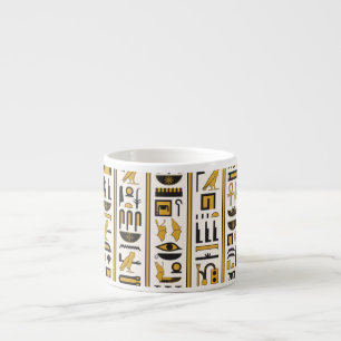 Egyptiska Hieroglyfer: Gult-Black Seamless. Espressomugg